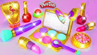 Play Doh Makeup Set How to Make Glitter Eyeshadow Lipstick 💄 Nail Polish 💅