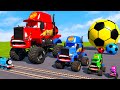 4 MONSTER TRUCKS Vs Big Small Long Mack Truck With Ball Vs Train Thomas BeamNG Drive