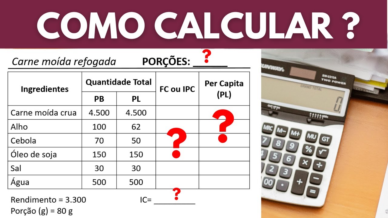 COMO CALCULAR O NÚMERO DE PORÇÕES, PER CAPITA, FATOR DE CORREÇÃO E ÍNDICE DE COCÇÃO DE UMA RECEITA