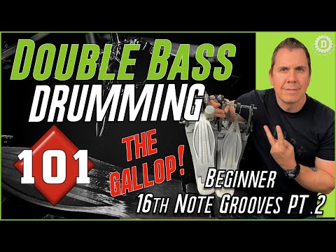 BEGINNER DOUBLE BASS DRUMMING - "GALLOP" 16th Note Grooves Pt 2 Drum Lesson//Drum Discipline Academy