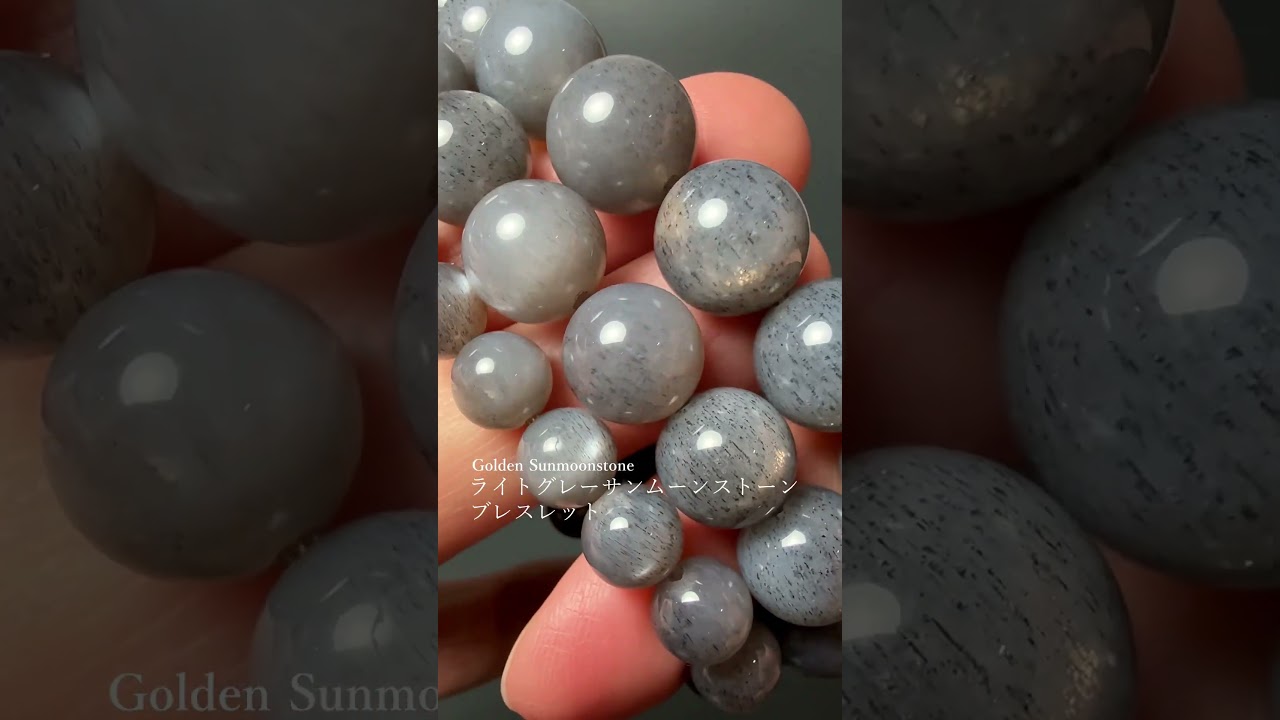 [高品質]ライトグレーサンムーンストーンブレスレット（約7.5mm玉）-slide-youtube