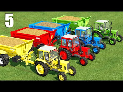 TRANSPORTING & LOADING STRAW w/ MINI TRACTORS & COLORED TRAILERS ! Farming Simulator 22 #5