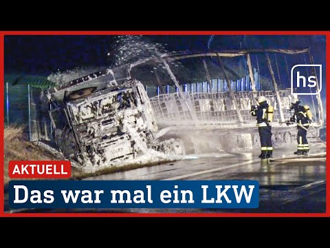 A7: Gefahrgut-LKW brennt aus - Vollsperrung | hessenschau
