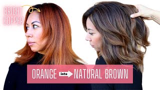 THIS is how I fix orange on brown hair😱 #haircolorcorrection #orangetobrownhair