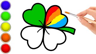 Clover Drawing Easy 🍀 How to Draw a Four leaf Clover Rainbow Colors / Learn to Draw for Kids