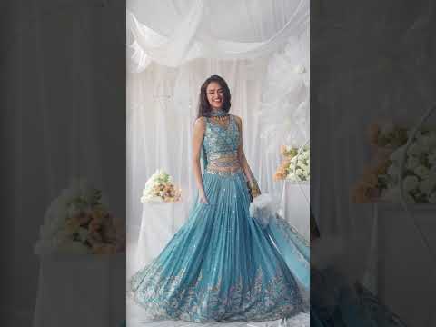 Turquoise Blue Georgette Sequin embroidery Semi-Stitched Lehenga choli & Dupatta