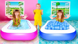 Las aventuras en la piscina inflable de Diana y Oliver