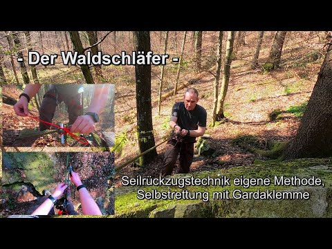 Seilrückzugstechnik eigene Methode, Selbstrettung mit Gardaklemme