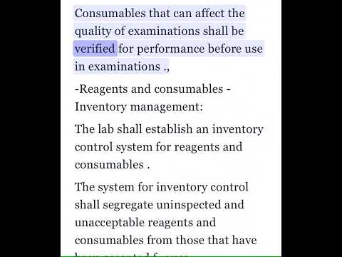 5.3.2.3,5.3.2.4 Reagents & Consumables| ISO 15189 Medical Laboratories Req for Quality & Competence