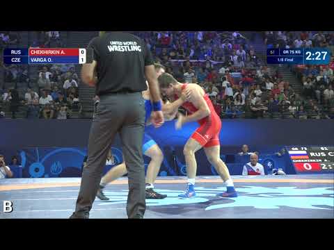 1/8 GR - 75 kg: A. CHEKHIRKIN (RUS) df. O. VARGA (CZE) by VFA, 3-1