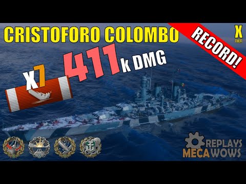 DAMAGE RECORD! Cristoforo Colombo 7 Kills & 411k Damage | World of Warships Gameplay