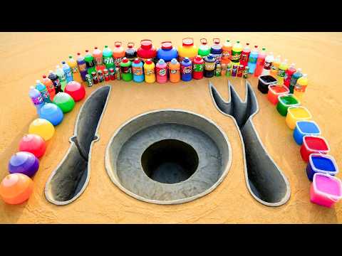 How to Make Knife, Plate and Fork Holes with Cement, Giant Soda, Fanta, Coca Coa vs Mentos