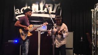 Marcus Miller and Bakithi Kumalo on the Aguilar stage - Bass Player Live 2014