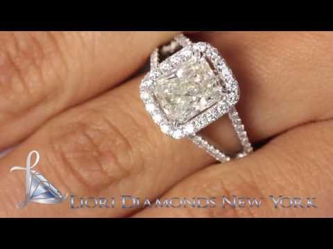 ER-SOLD-125 - 3.43 Carat I-VS1 Radiant Cut Diamond Engagement Ring 18k White Gold Pave Halo