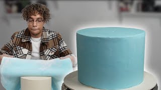 How to Cover a Cake in FONDANT | Super Easy & Sharp Edges
