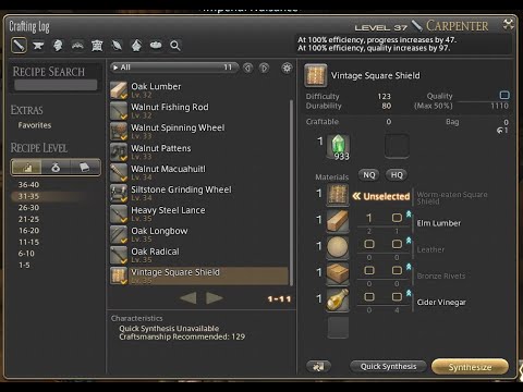FFXIV Carpenter Levels 31-35 Recipes