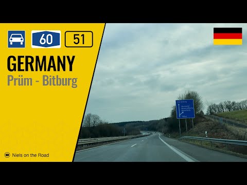 Driving in Germany: Autobahn A60 E42 & Bundesstraße B51 E29 from AS Prüm to Bitburg