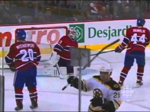Boston Bruins Andrew Ference Flipping off Montreal fans after scoring ( Playoffs 2011 )