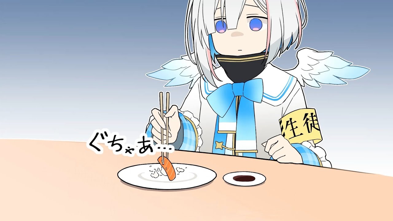 【漫画】握力が強すぎて寿司をうまく掴めないかなたん【ホロライブ/天音かなた】