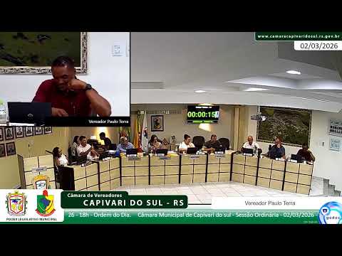 Câmara Municipal de Capivari do sul - Sessão Ordinária - 02/03/2026 - 18h