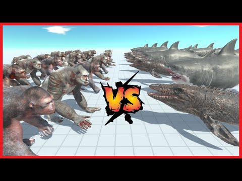 GORO & OLD GORO VS MEGALODON & MOSASAURUS (30V30) - ANIMAL REVOLT BATTLE SIMULATOR