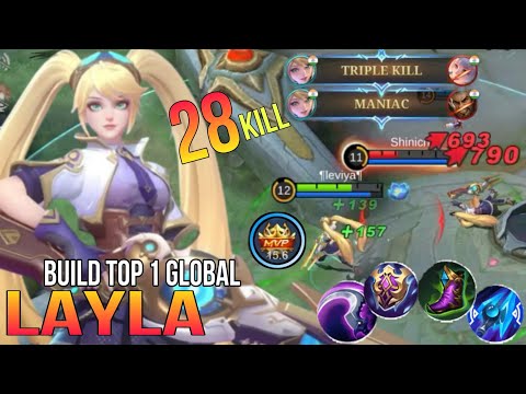 2 Maniac + 28 Kills!! LAYLA One Shot Build & Emblem | Unlimited kills!! Build Top 1 Global Layla