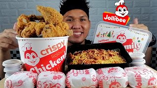 ULTIMATE JOLLIBEE MUKBANG | 5X BURGER RICE + 1 BUCKET CHICKEN JOY + 1 FAMILY SIZE JOLLY SPAGHETTI