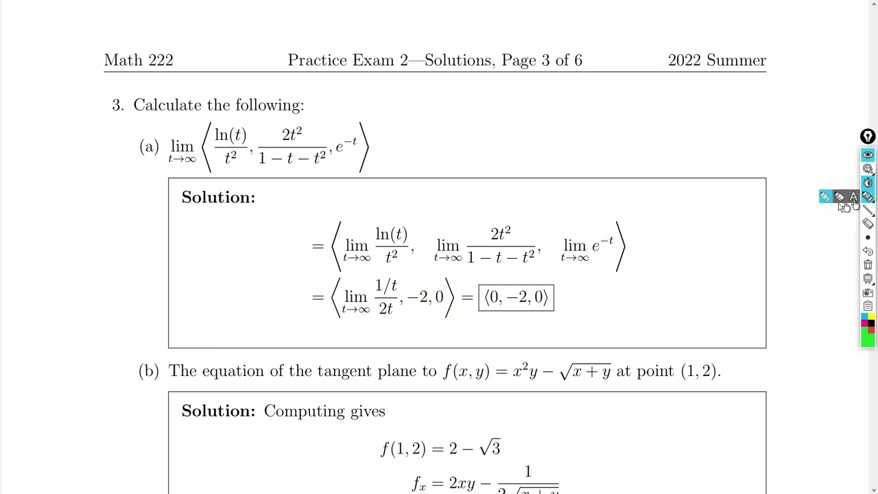 Calc 3 Practice Exam 2 Solutions