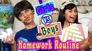 Homework Routine - Girls Vs Boys - Humor School Study Tips Comedy : JUST GISELLE // GEM Sisters