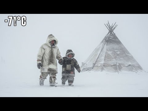 Survival in the Russian Far North in the harsh cold of the tundra of nomadic reindeer herders