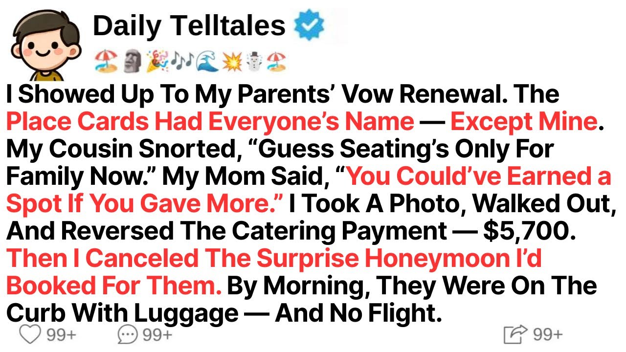 I Showed Up To My Parents’ Vow Renewal. The Place Cards Had Everyone’s Name — Except Mine. Then...