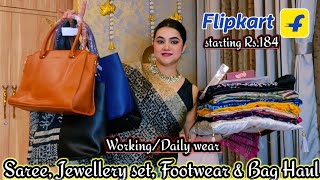 Flipkart working/Daily Wear Saree, jewellery set, Footwear & Bag haul @PoojaRikichoyal 