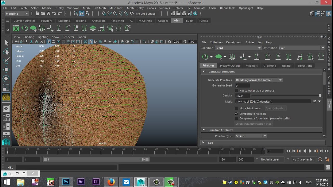 Maya 2016 tutorial : Basics of XGEN, how to create Hair, Fur, Grass etc.