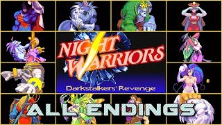 Night Warriors - Darkstalkers&#39; Revenge - All Endings - Arcade