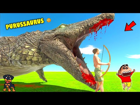PURUSSAURUS vs EVERY UNIT😱| SHINCHAN and CHOP fight DINOSAURS 😂Hindi animal revolt battle simulator