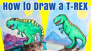 How to Draw a Tyrannosaurus Rex Kids Watercolor Tutorial