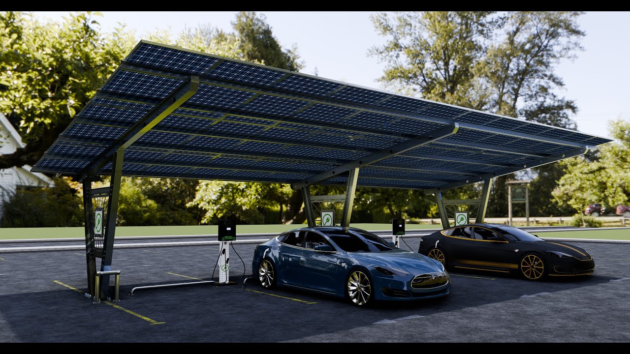 Solar Carport-4 Car Carport-3x12 Panels-Type-1 3D Model