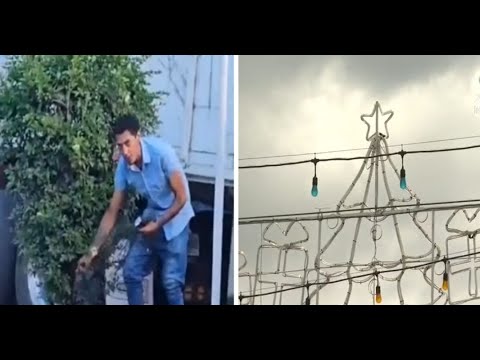 Sujeto roba luces navideñas de árbol en boulevard municipal de Corinto
