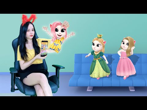 Cute Girl Pulls Angela From Inside The Phone To Outside - My Talking Angela 2 In The Real Life
