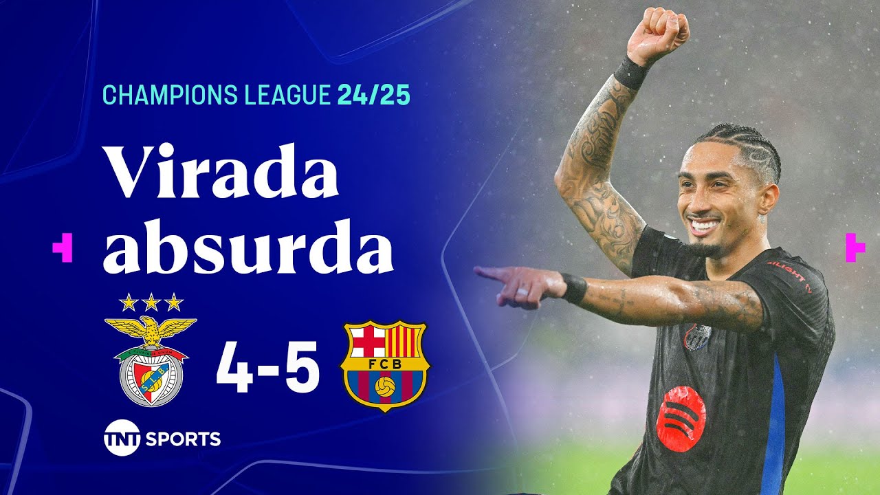 RAPHINHA FAZ GOLAÇO EM VIRADA HISTÓRICA DO BARÇA E JOGO FICA PRA ETERNIDADE | BENFICA 4X5 BARCELONA