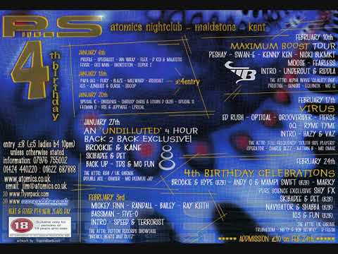 Brockie B2B DJ Hype LIVE @ Pure Science 4th Birthday, Atomics Nightclub - Maidstone 24.02.2001
