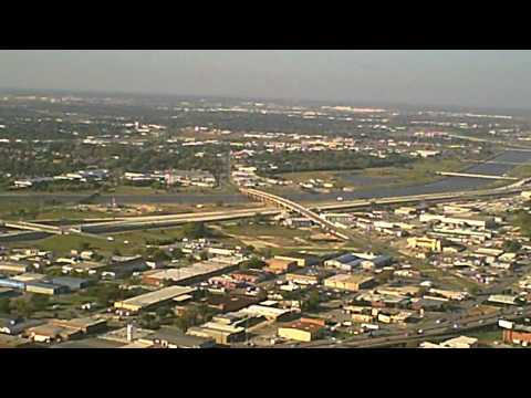High, high above Oklahoma City, looking at the new Interstate 40 south of downtown