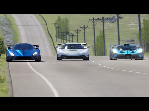 Bugatti Bolide 2020 vs Koenigsegg Jesko 2020 vs SSC Tuatara Striker 2022 at Highlands