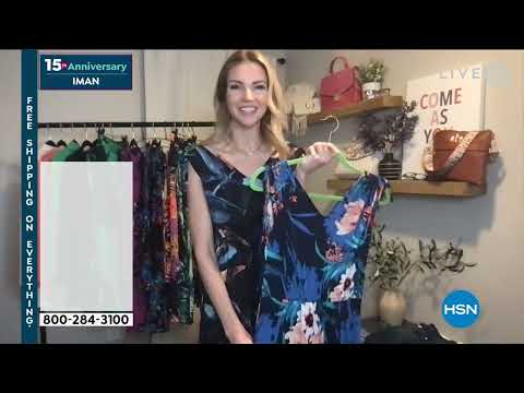 IMAN Global Chic Cinched Shoulder VNeck Maxi Dress