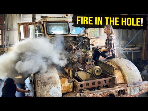 FIRST START on vintage Cummins 220 in our 350 Peterbilt!