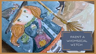How to Paint a Whimsical Halloween Witch 🎃🖌️ #watercolor #halloween2025