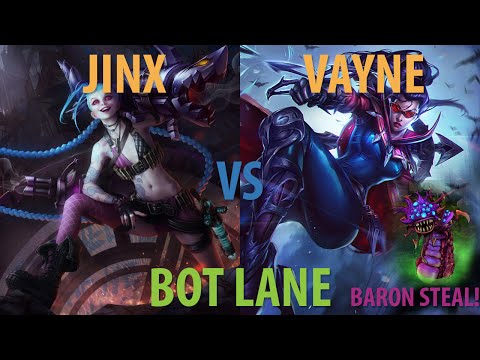 Jinx vs Vayne - Bot Lane (Baron Steal) - Season 4 - Victory - League of Legends - Gameplay