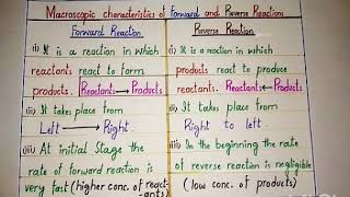 Macroscopic Characteristics of Forward and Reverse Reactions, Chapter 9, 10th Class Chemistry