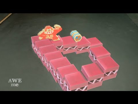 Donkey Kong x M.C. Escher Impossible Staircase 3D Chalk Art - AWE me Artist Series