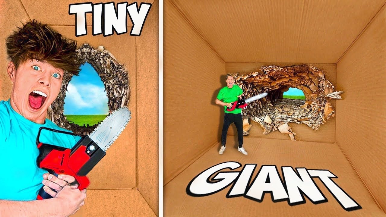 ESCAPING 100 LAYERS OF TINY VS GIANT CARDBOARD!!